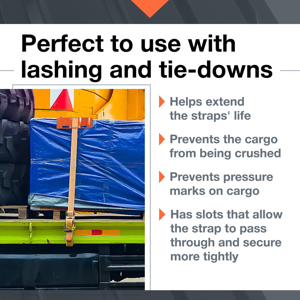 IDL Packaging 48' x 8' x 8' Reinforced Plastic Edge Protector for Tie Downs and Lashing (Pack of 2) - Each Accommodates 7 Slots for up to 4' Straps - Flatbed Corner Guards for Trucks and Shipping