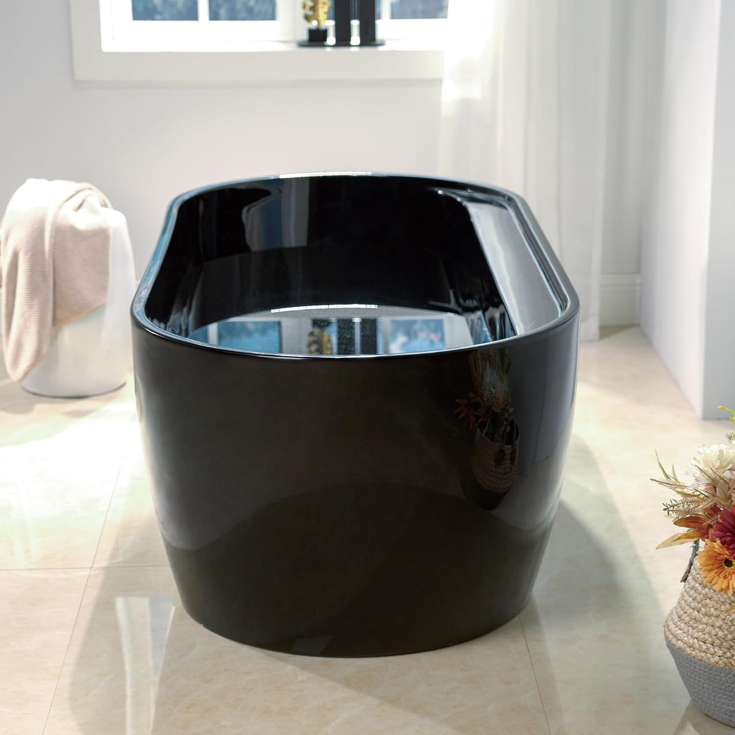 WOODBRIDGE 72' L x 35-3/8' W Freestanding Contemporary Acrylic Soaking Bathtub in Glossy Black Inside and Outside with Matte Black Drain & Overflow,B8859-MB