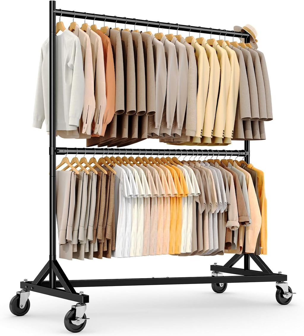 HOKEEPER Z Rack for Clothing Heavy Duty Clothes Rack Hold 550 LBS Commercial Garment Rack with Wheels Rolling Portable Z Base for Bedroom, Living Room, Laundry, Black, 22.8' D x 62.6' W x 87.8' H