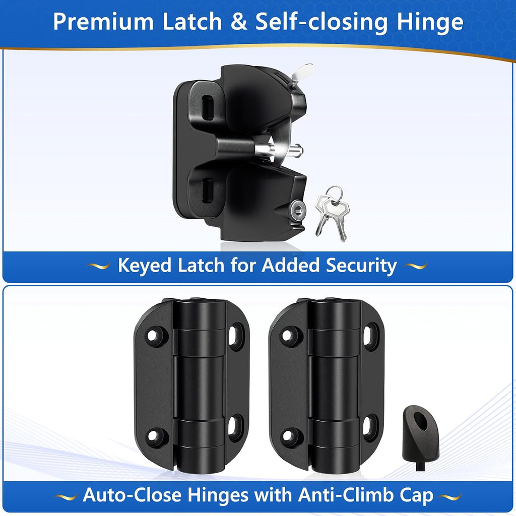 W.3ft x H.36in Outdoor Aluminum Deck Gate Kit, Cuttable Porch Gate with Latch and Auto-Close Hinge, AAMA 2604–Grade Texture Black Finish for Deck Railing, Patio, Porch, Garden & Yard