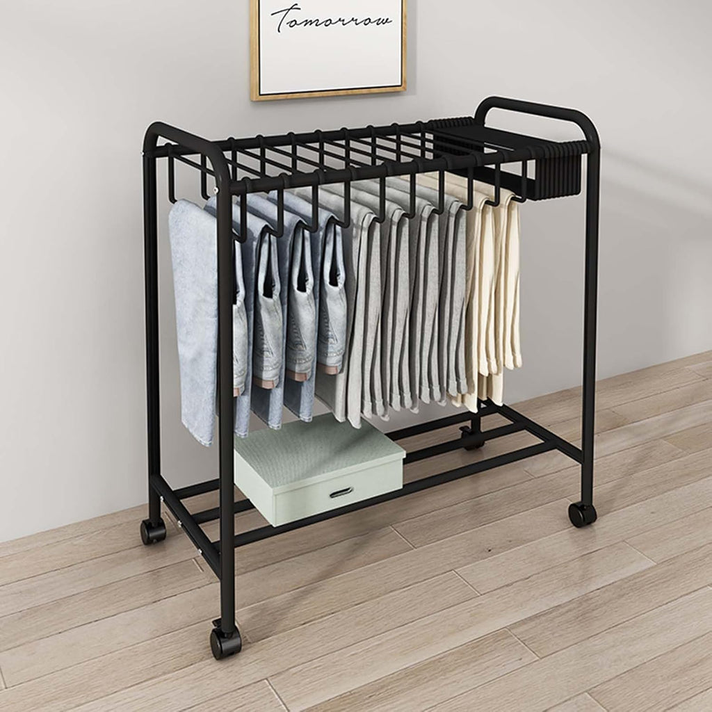 Display Stand Freestanding Pants Hangers Rolling Trolley Trousers Rack, Movable Multifunctional Jeans Hangers Closet Organizer Shelf Metal Garment Rack (Black