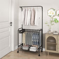 Display Stand Freestanding Pants Hangers Rolling Trolley Trousers Rack, Movable Multifunctional Jeans Hangers Closet Organizer Shelf Metal Garment Rack (Black + Hanger