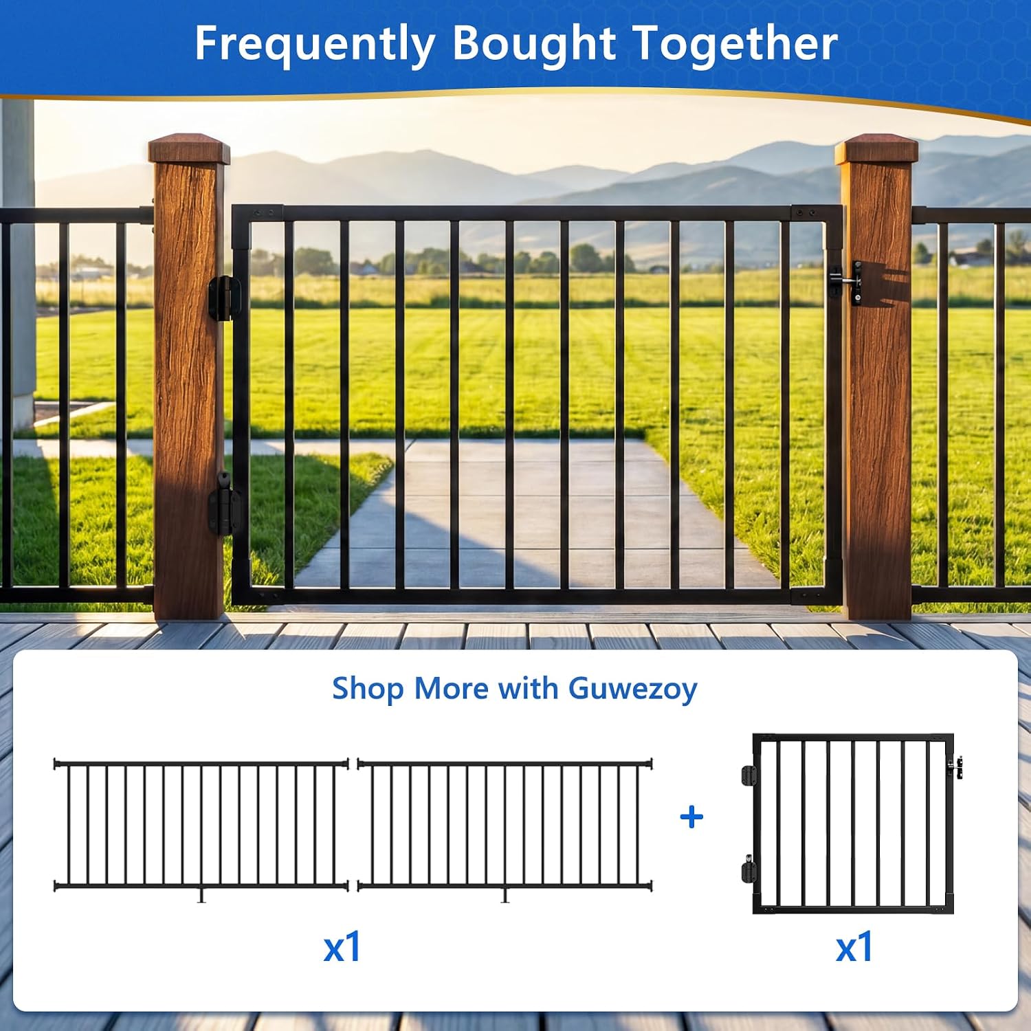 W.3ft x H.36in Outdoor Aluminum Deck Gate Kit, Cuttable Porch Gate with Latch and Auto-Close Hinge, AAMA 2604–Grade Texture Black Finish for Deck Railing, Patio, Porch, Garden & Yard