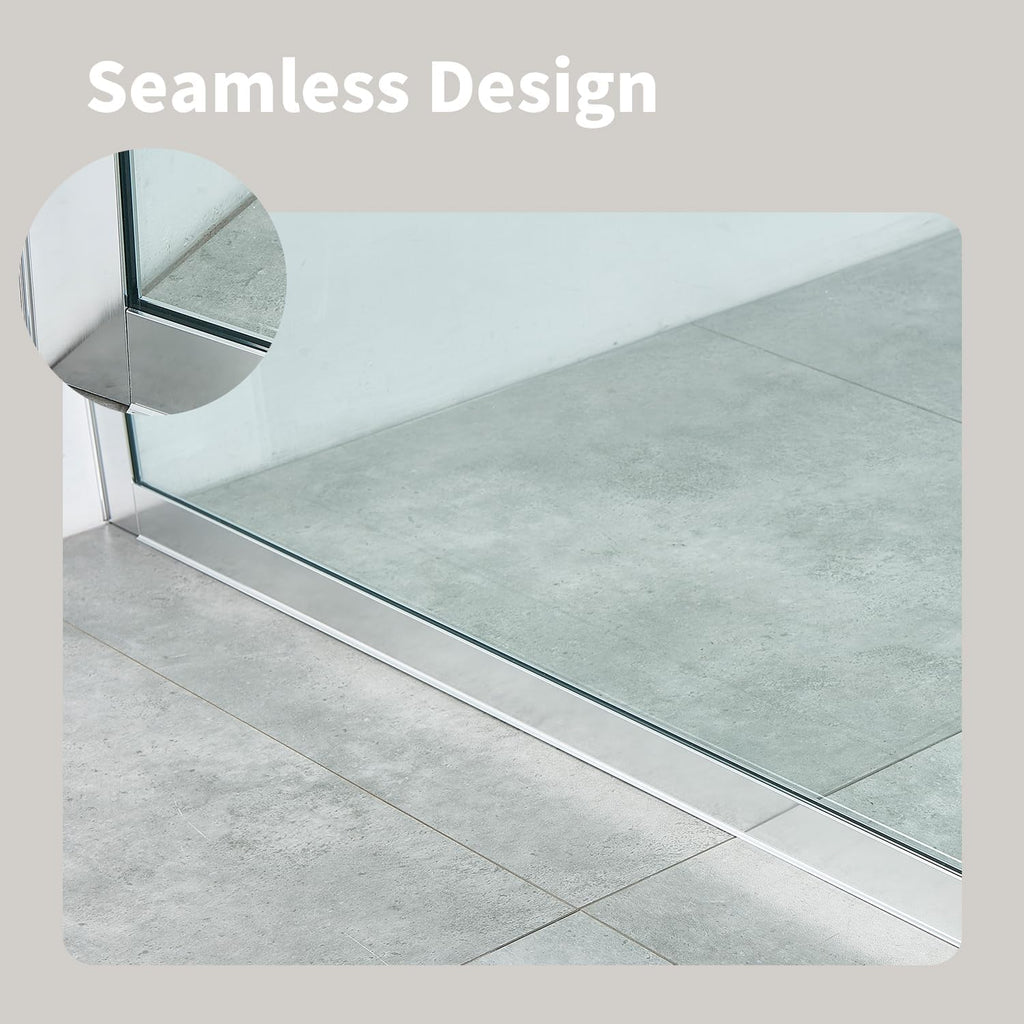 Shower Screen 36' x 76' Half Frameless Shower Wall Panel, Tempered Glass 3/8 inch, Easy to clean Coating, Fixed Glass Shower Door with Hardware (Chrome)