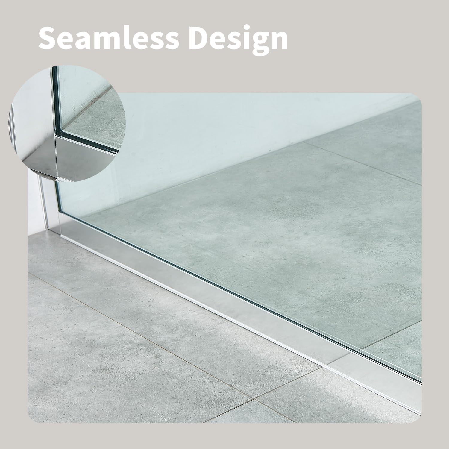 Shower Screen 36' x 76' Half Frameless Shower Wall Panel, Tempered Glass 3/8 inch, Easy to clean Coating, Fixed Glass Shower Door with Hardware (Chrome)