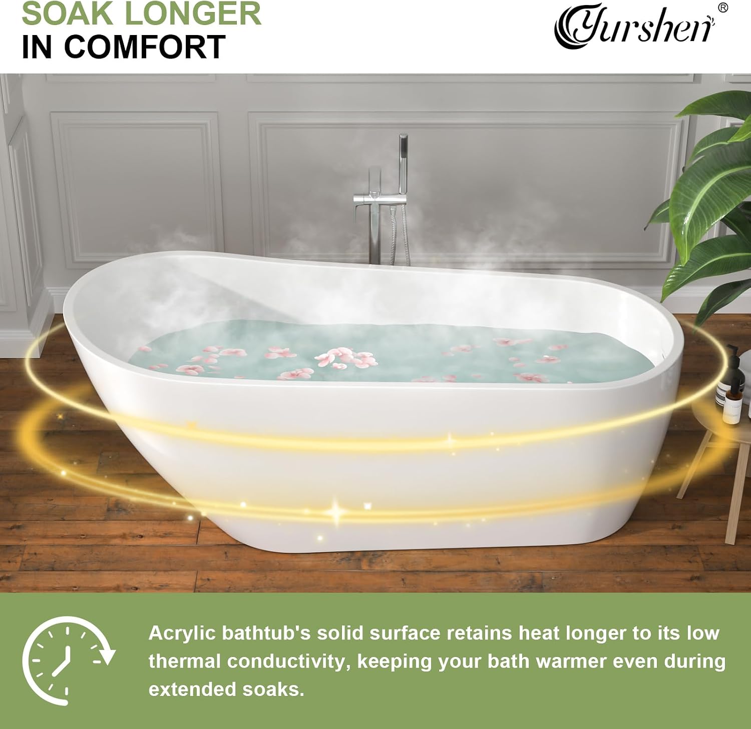 67' Freestanding White Acrylic Slipper Bathtub – Spacious Soaking Tub with Chrome Drain and Ergonomic Backrest for Luxurious Home Bathing, YSB9213