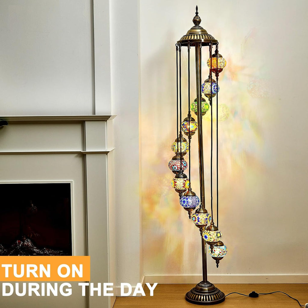 Hortsun Turkish Lamp Moroccan Floor Lamp Handmade Globe Living Floor Lighting Bohemia Standing Lighting for Decorative Home Designs(Floor,11 Globes Style)
