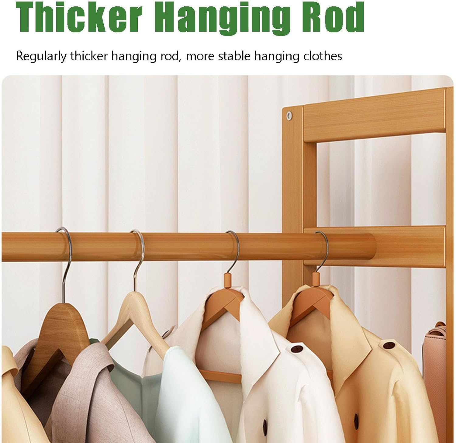 Bamboo Clothing Rack, Heavy Duty Rolling Garment Rack 4 Tier Storage Shelves Garment Rack with Side Hooks & drawers Clothes Racks for Hanging Clothes, Clothes Storage and Display, Wood