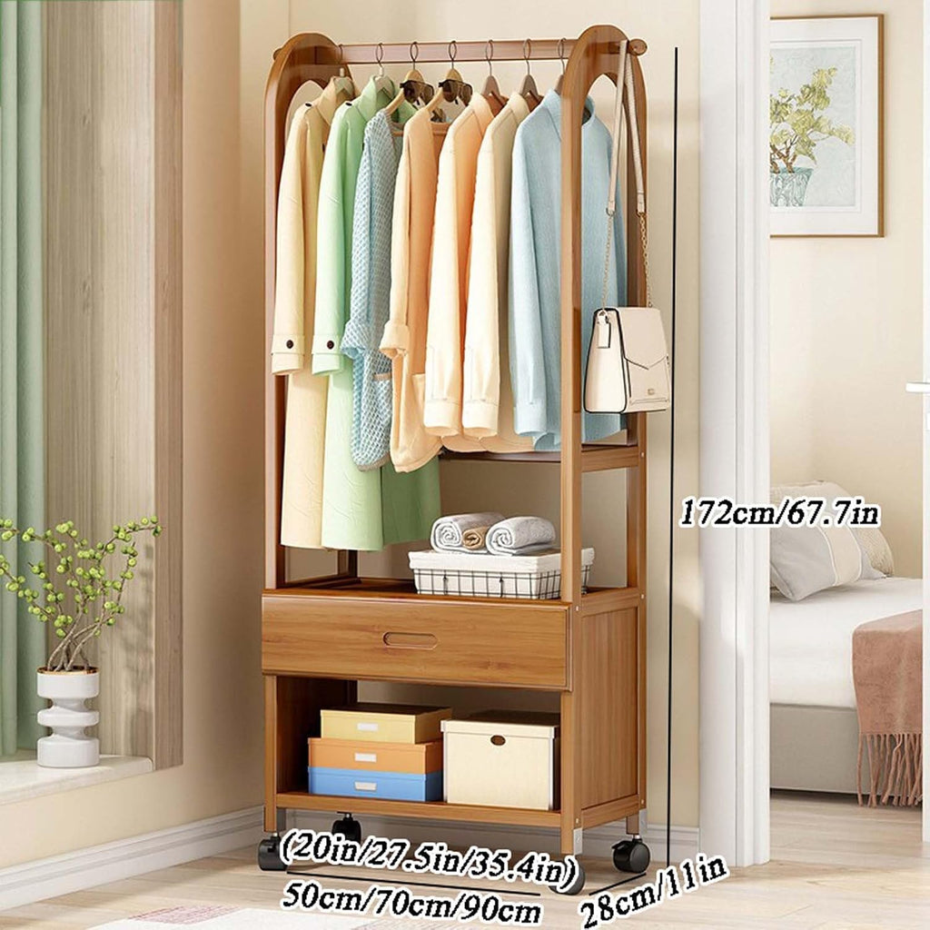 YSUEFIJO Strong Garment Racks with Wheels, Heavy Duty Rolling Clothes-Rack, Garment Rack for Hanging Clothes, Space Saving Clothing Rack, Minimalism Wardrobe Closet Organizer for Indoor