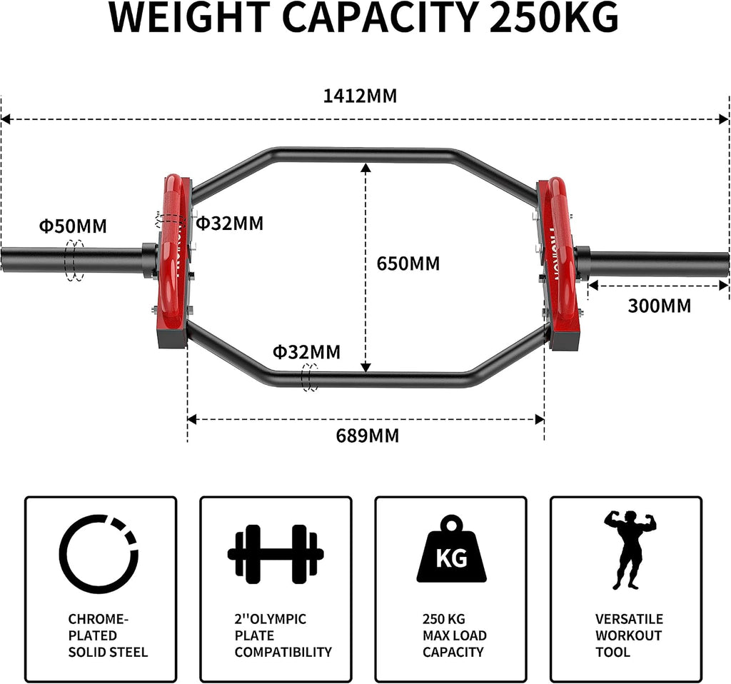 PROIRON Olympic Trap Bar 2', Hex Deadlift Squat Bar, 56' Weight lifting Shrug Bars Barbell Knurled Handles for Shoulder Exercises, Farmers Walk, 250kg Capacity for Home Gym Workout
