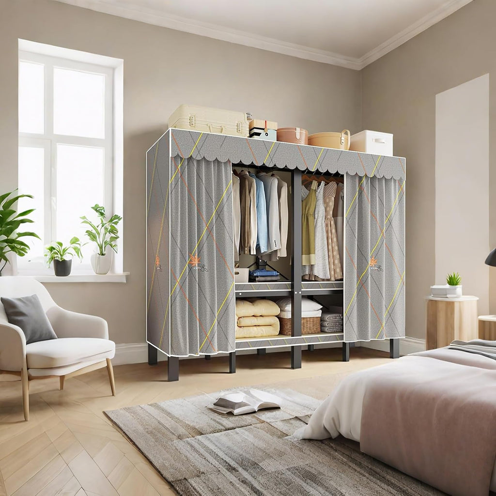 Large Portable Closets for Hanging Clothes, 70' Heavy Duty Clothes Rack with Cover Foldable Multi-Functional Wardrobe