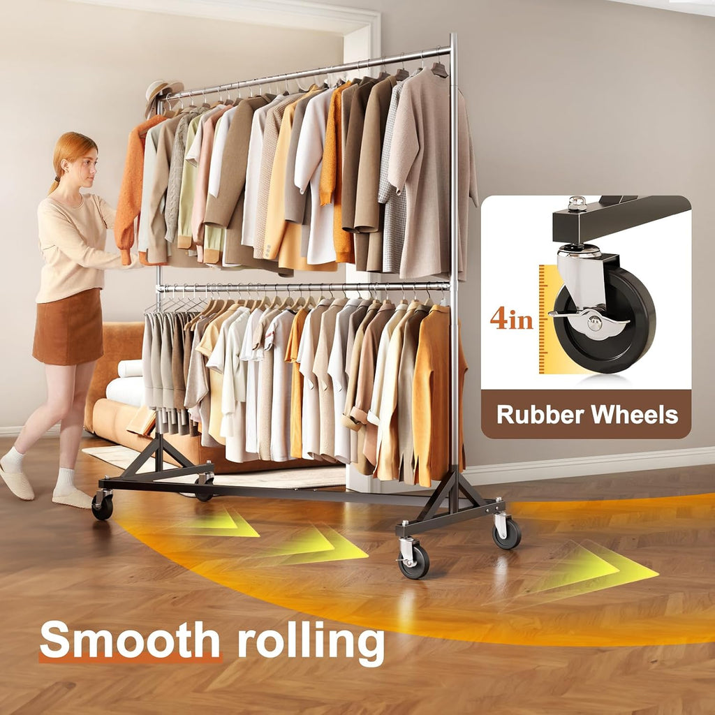 HOKEEPER Clothes Rack, Z Rack Heavy Duty Clothing Rack Commercial Garment Rack for Hanging Clothes with Wheels Hold 610 LBS Rolling Portable Z Rack for Bedroom, Laundry 23' D x 63' W x 86' H