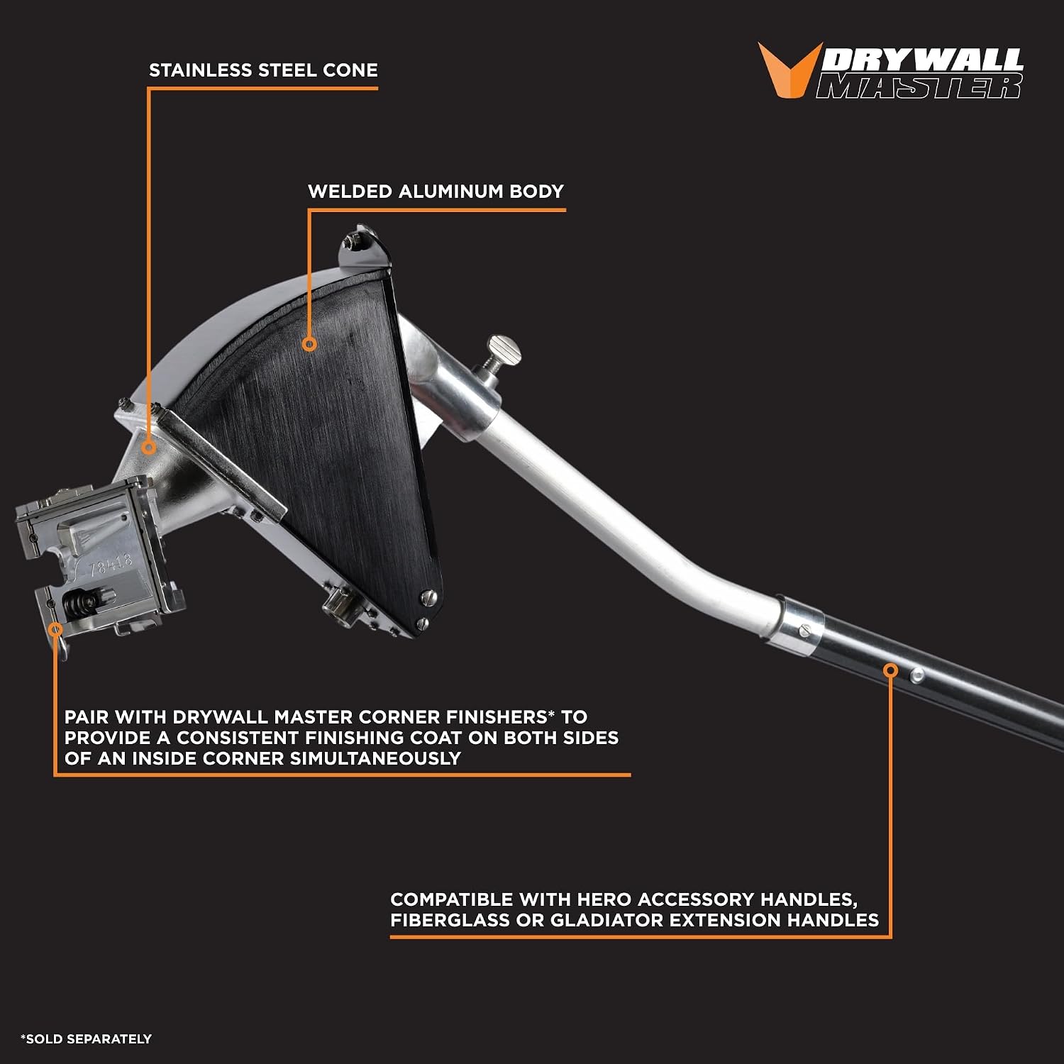 7' Angle Box Corner Applicator | Drywall Master – Precise Inside Corner Coating – Heavy-Duty Stainless Steel Cone – Chicago Family Owned