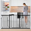 Extra Wide Baby Gate for Stairs Doorways with Door, 30' Tall 57.1-66.5' Wide Easy Install Dog Gate Indoor, Safety Metal Pressure Mounted Pet Gate with Walk-Thru Auto Close for the House, Black