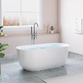 WELLFOR 60-Inch Freestanding Acrylic Bathtub with Chrome Bathtub Drain and Integrated Slotted Overflow, Freestanding Glossy White Soaking Bathtub, Acrylic Soaking Tub (Glossy White)