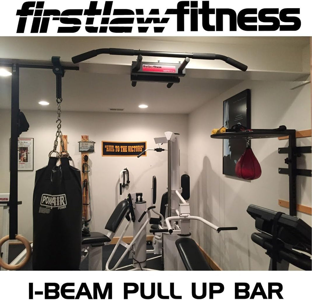 Firstlaw Fitness 600 LBS Limit - I-Beam Pull Up Bar - Bent Bar – RED - Rubber Grips