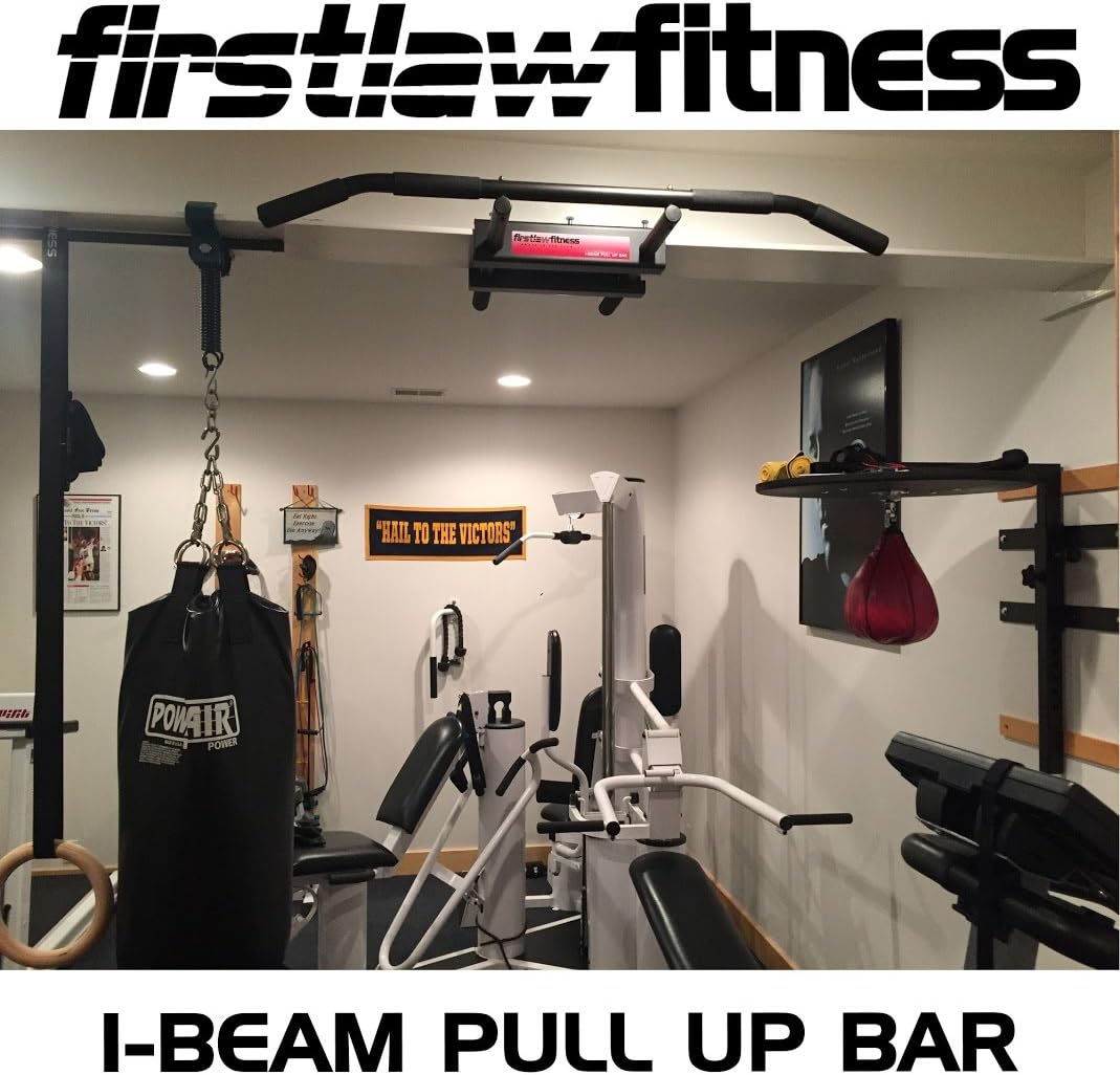 Firstlaw Fitness 600 LBS Limit - I-Beam Pull Up Bar - Bent Bar – RED - Rubber Grips