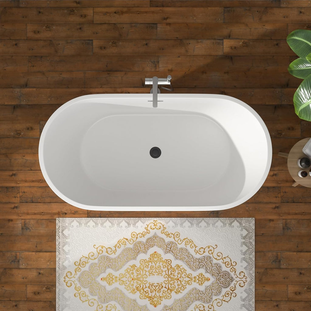 59' Freestanding Acrylic Bathtub White Roll Top Soaking Tub with Black Drain Sleek Finish for Contemporary Bathrooms, YSB9219
