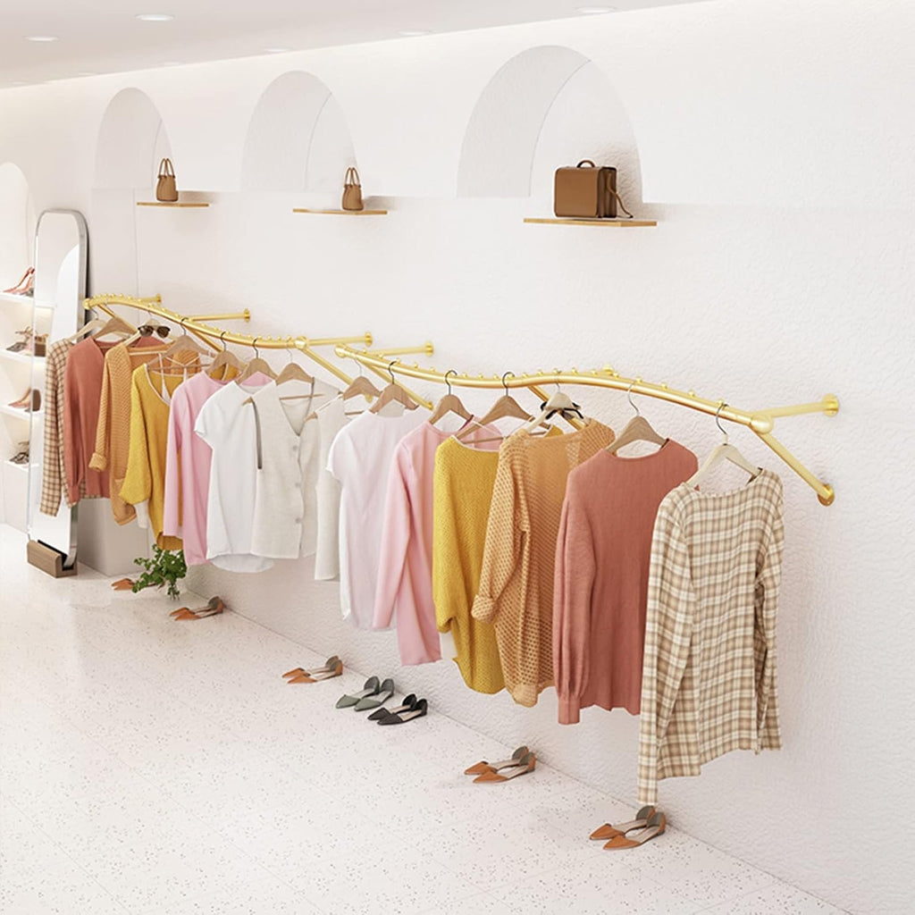 Wall Mounted Clothing Rack Display Stands Wall Mount Clothes Rod Clothes Store Garment Racks Hanger Commercial Hanging Organizer Storage Shelf for Retail Or(A-80cm/31.5inch