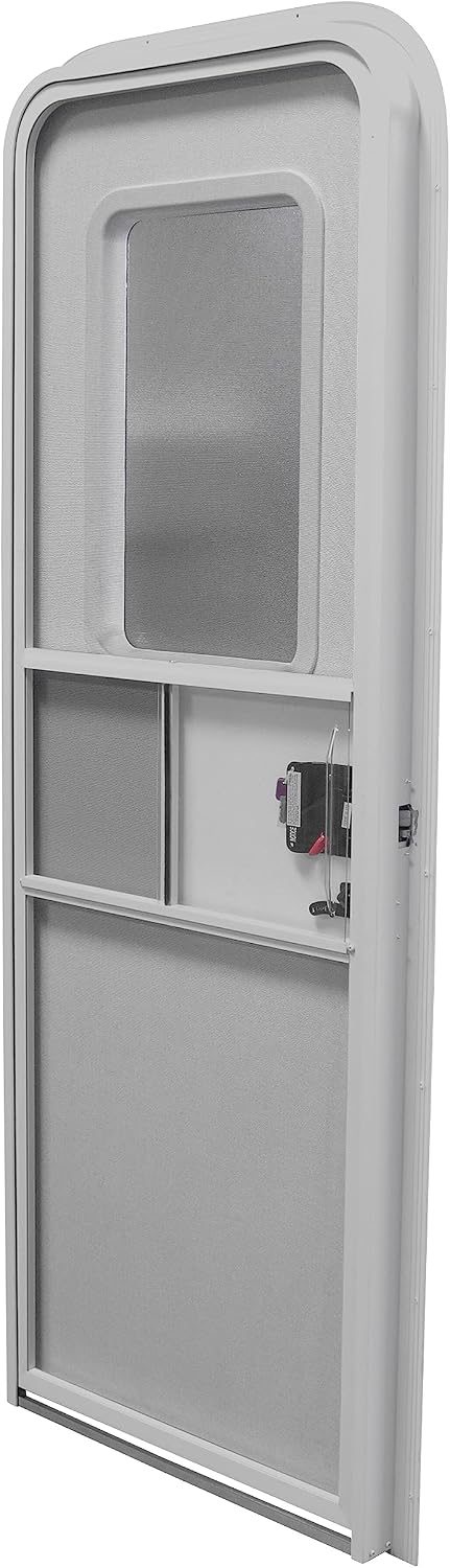 RV Entry Door 30' x 72' Face Mount Foam Core Passenger Side Door with Radius Corners on Top and Square Bottom with Screen Door (30 (W) X 72 (H) Pass Side, White)
