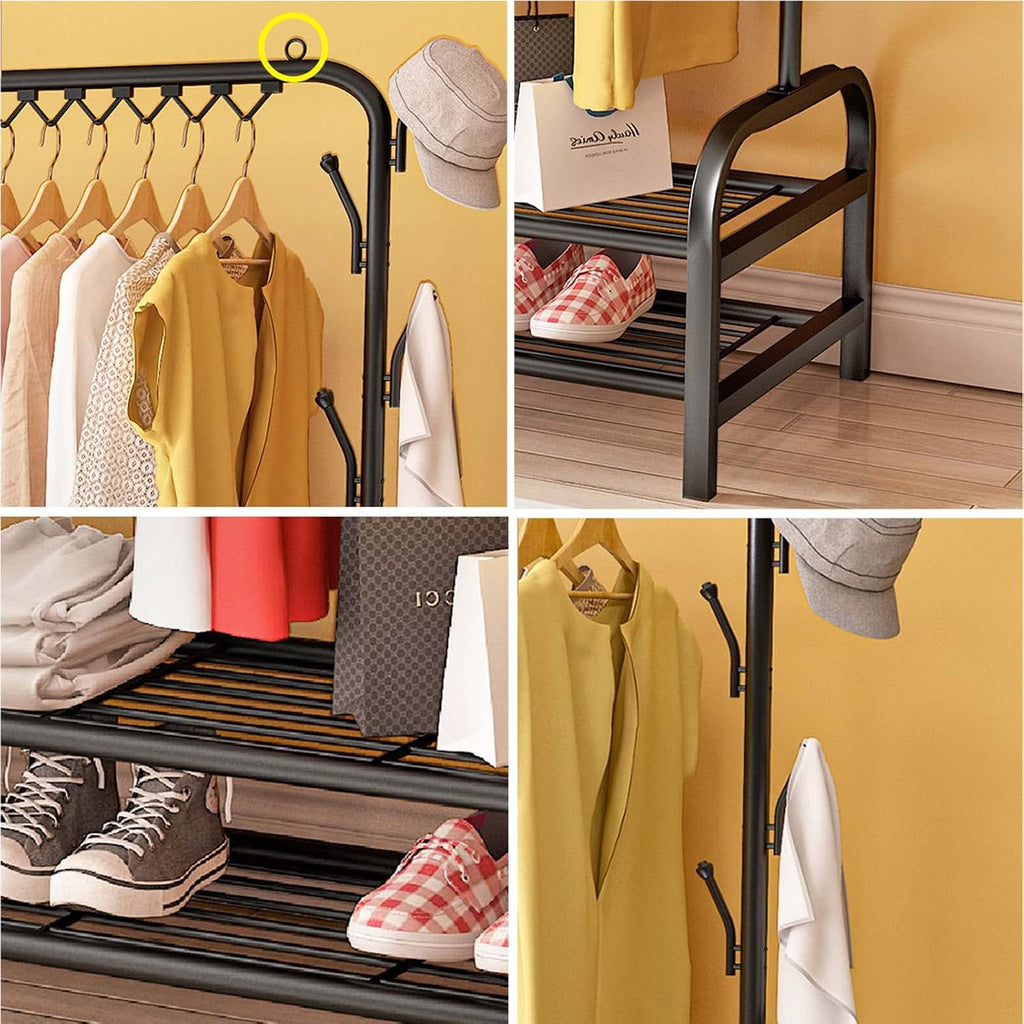 Drying Rack Clothing Foldable Small, Black | Hanger Rack with Shelves, Heavy Duty, Windproof Hooks, Indoor Outdoor