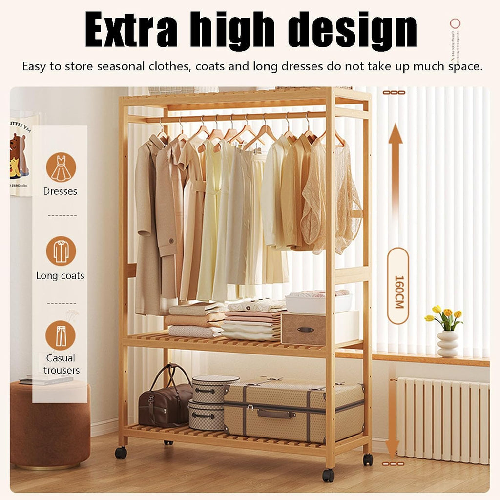 Clothing Rack, coat rack with Wheels Rolling Clothes Rack with Storage Coat Rack Stand Modern Garment Rack for Bedroom Boutiques Heavy Duty Coat Hanger Rack, Glod