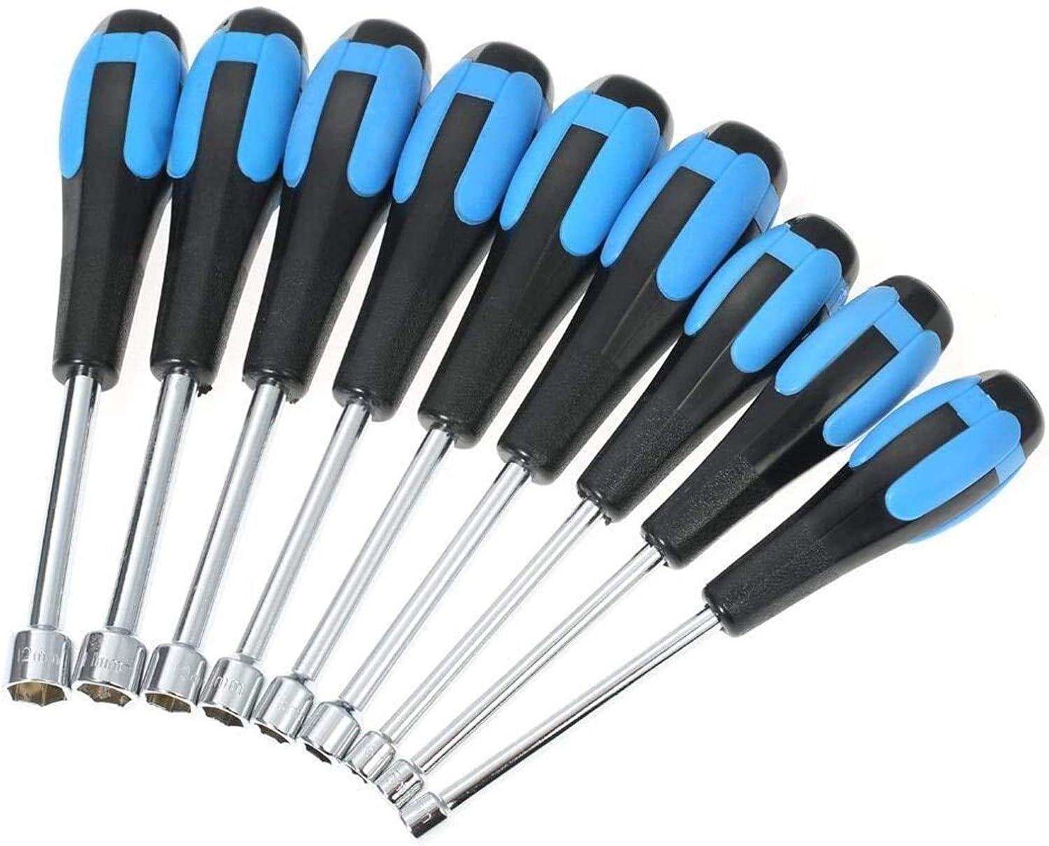 Stainless Steel Screwdriver, Magnetic Screwdriver,9pcs Screwdriver Set Hollow Shaft Nut Driver Set, Metric Sizes Hex Bit Sockets Professional Tool for 5mm/5.5mm/6mm/7mm/8mm/9mm/10mm/11mm/12mm