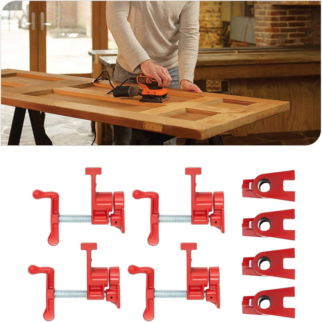 4 Pack 3/4' Wood Gluing Pipe Clamp Set Heavy Duty PRO Cast Iron Bar Clamps Kit With Wide Base For Woodworking