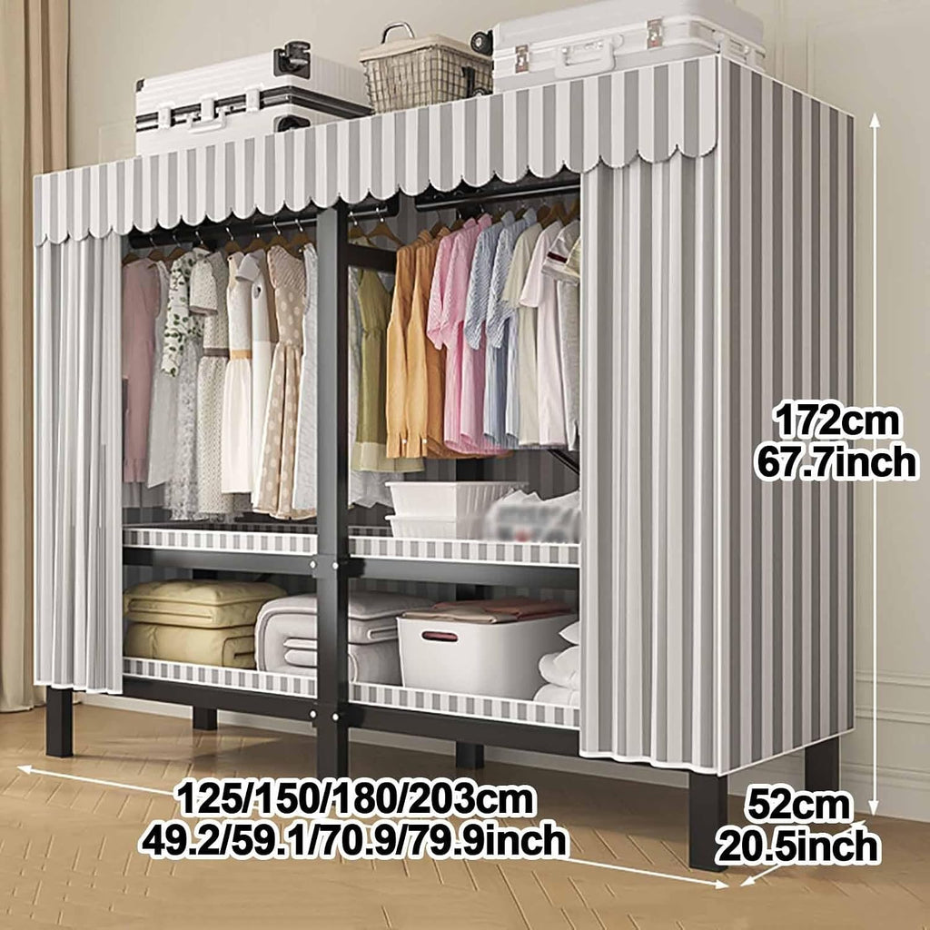 Foldable Portable Wardrobe Closet With Cover, Metal Clothes Rack, One-Piece Folding Base, Foldable Garment Racks, For Hanging Clothes Storaging(Grey1,125cm/49.2inch)
