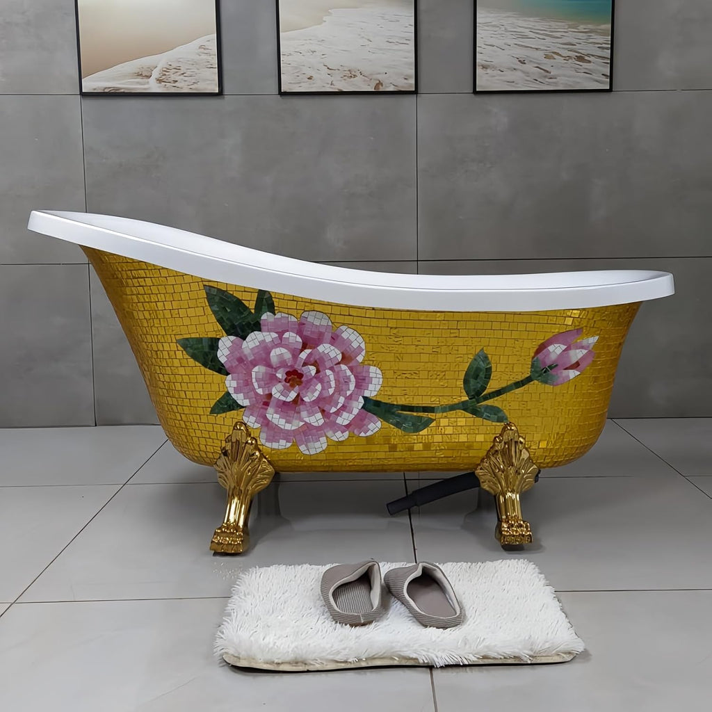 59' Edeyeu Freestanding Bathtub - Solid Surface Soaking Tub With Clawfoot Design, Luxury Free Standing Bathtub for Spa Bathroom, Extra Deep Soaker for Villa & Hotel, D
