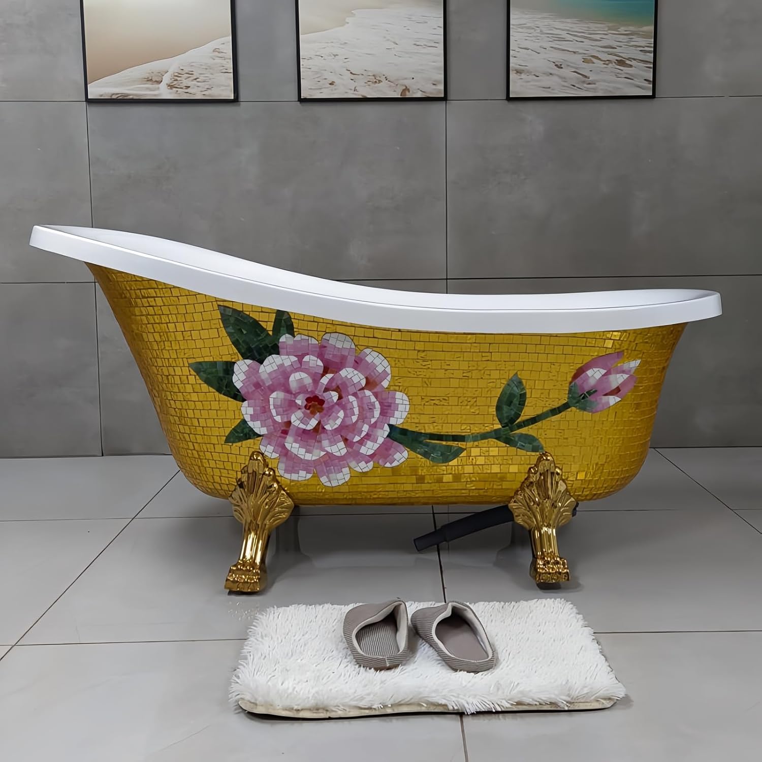 67' Edeyeu Freestanding Bathtub - Solid Surface Soaking Tub With Clawfoot Design, Luxury Free Standing Bathtub for Spa Bathroom, Extra Deep Soaker for Villa & Hotel, D