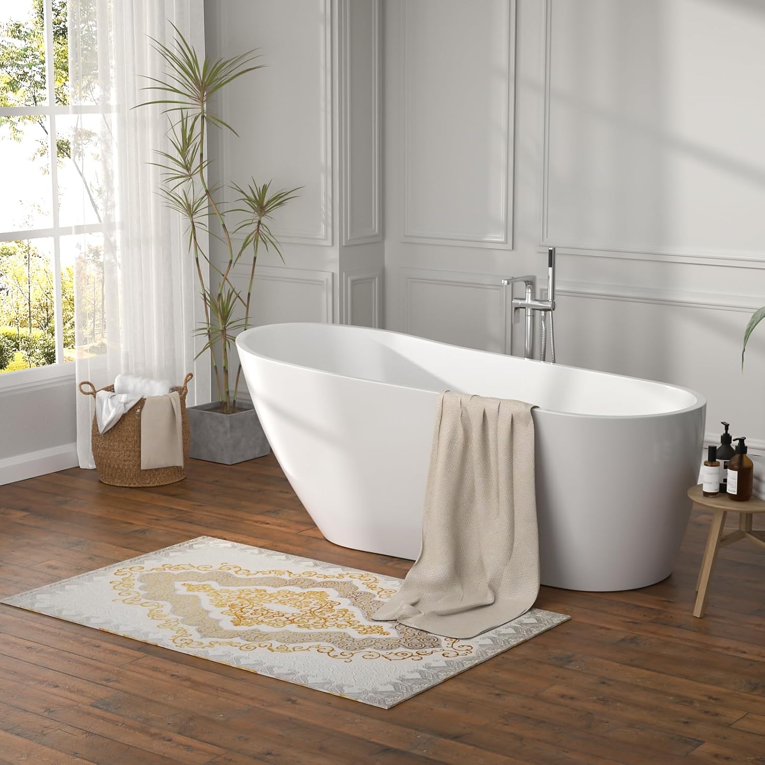 67' Freestanding White Acrylic Slipper Bathtub – Spacious Soaking Tub with Chrome Drain and Ergonomic Backrest for Luxurious Home Bathing, YSB9213