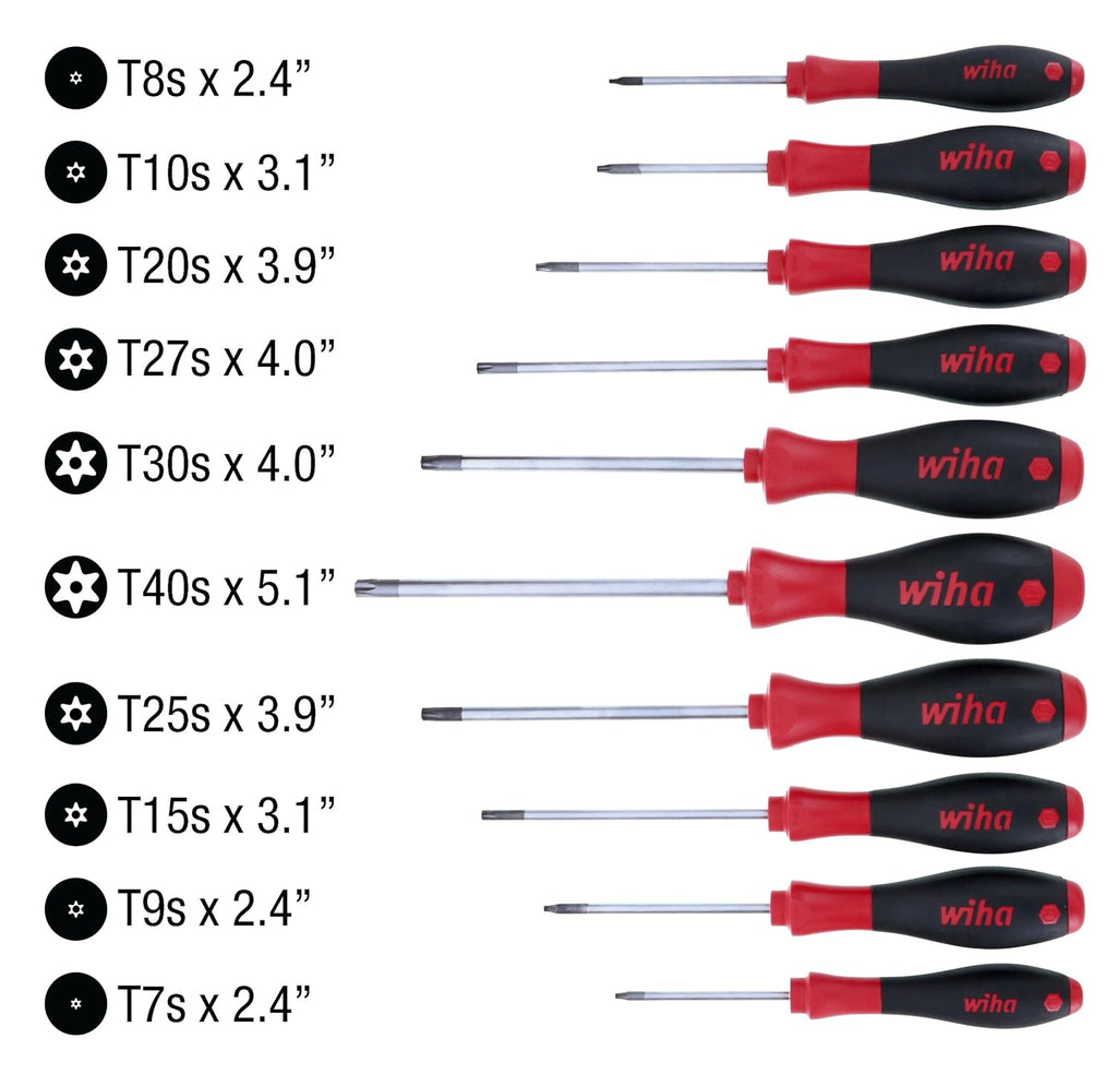 Wiha 36259 Tamper Resistant Torx Driver Set, T7s- T40s, 10 Piece