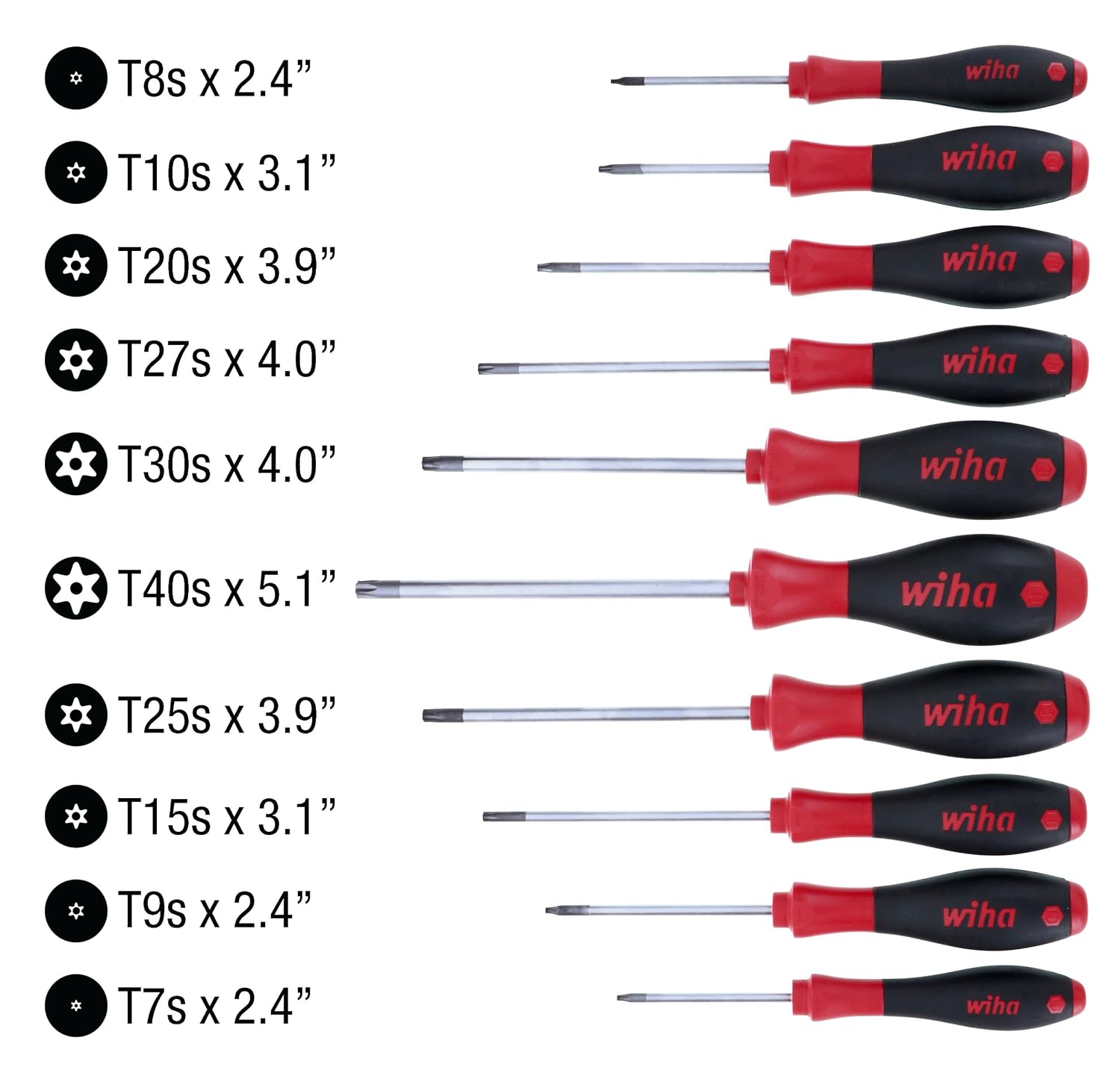 Wiha 36259 Tamper Resistant Torx Driver Set, T7s- T40s, 10 Piece