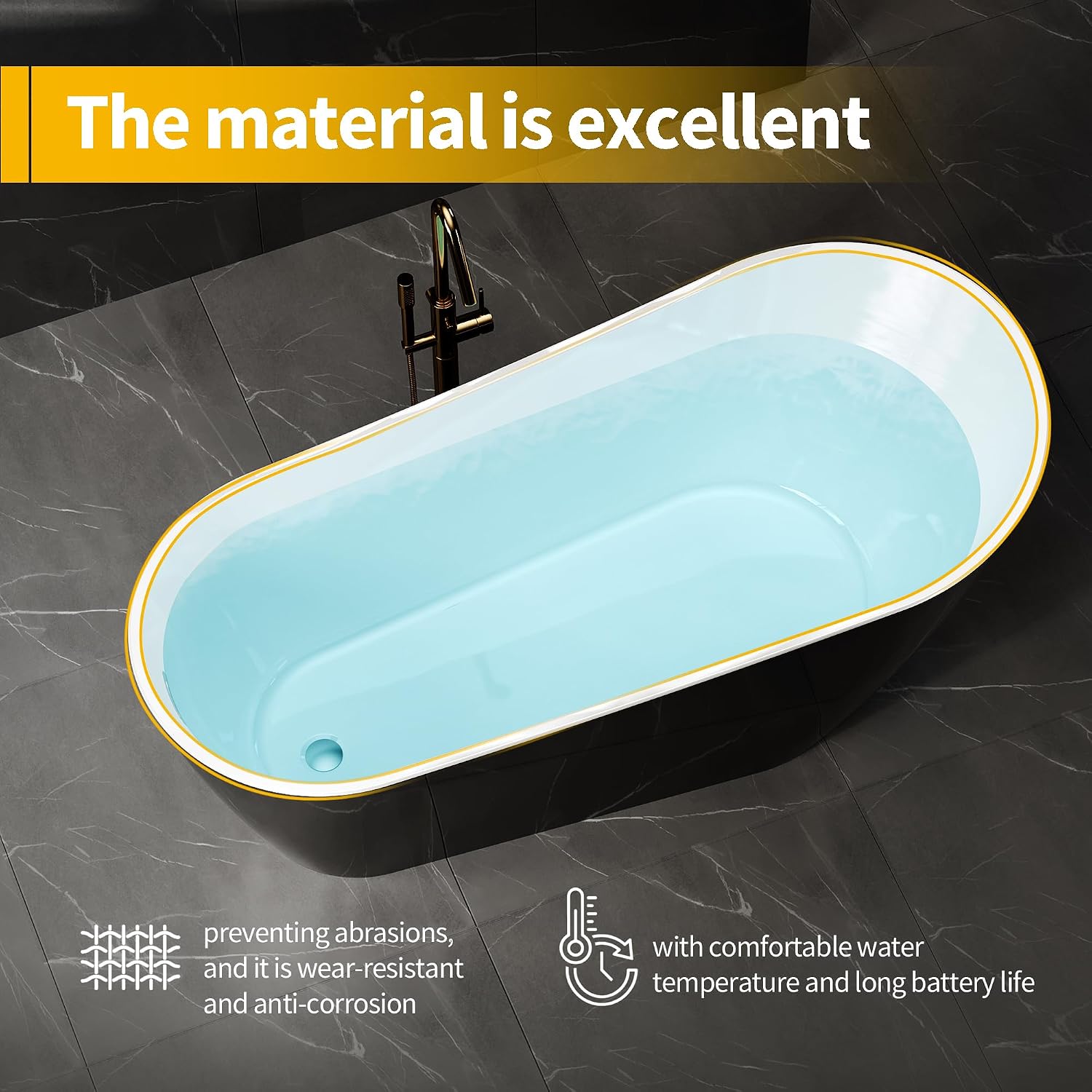 67 Inch Acrylic Freestanding Bathtub, Acrylic Soaking Bathtub with Matte Drain and Overflow, Modern Square Tub, cUPC Certified, Deep Ergonomic Design, Double-Walled Insulation, Easy Installation