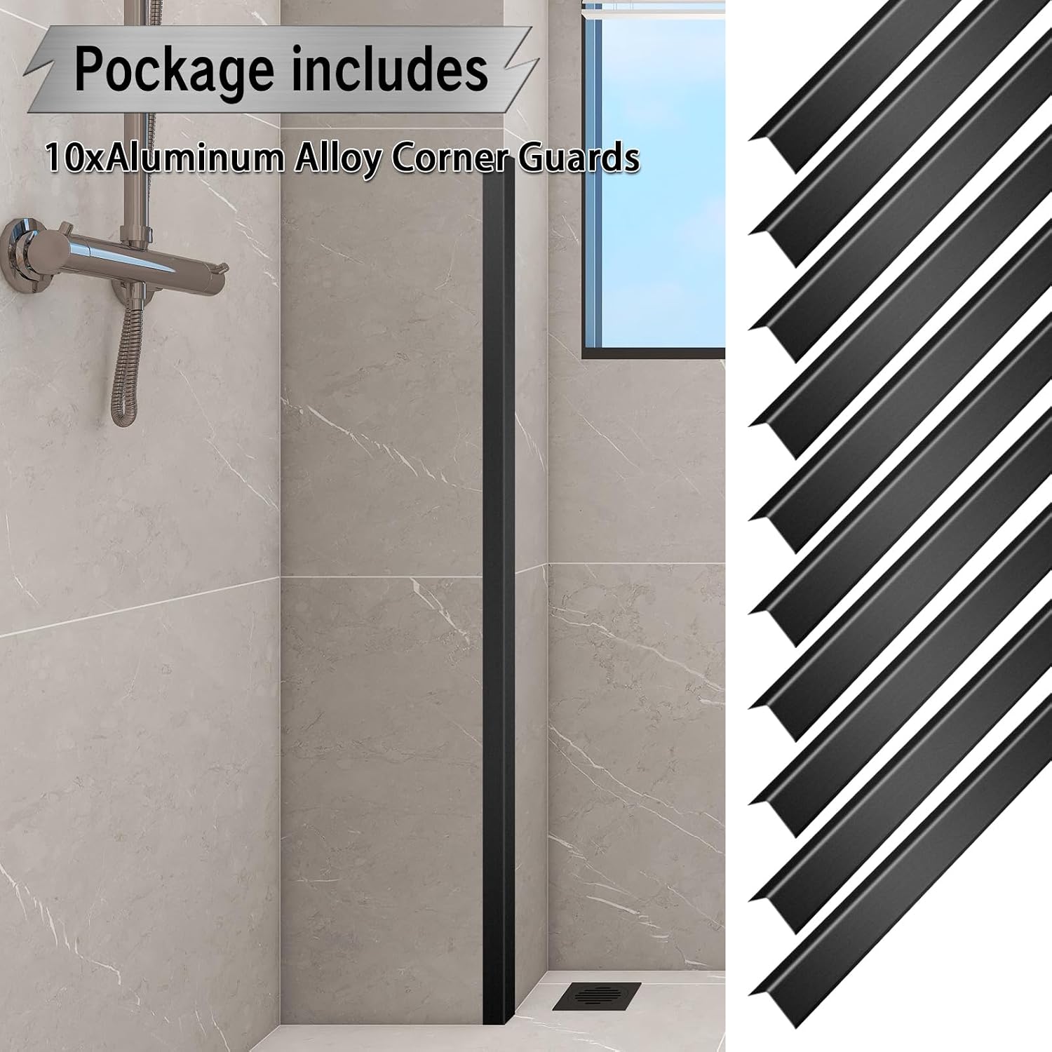 Aluminum Alloy Black Corner Guards 19Ga Thickness Wall Corner Protectors for Walls Right Angle Corner Protectors L Shaped Metal Protectors Guards (1.6x1.6X48 Inch-10PCS)
