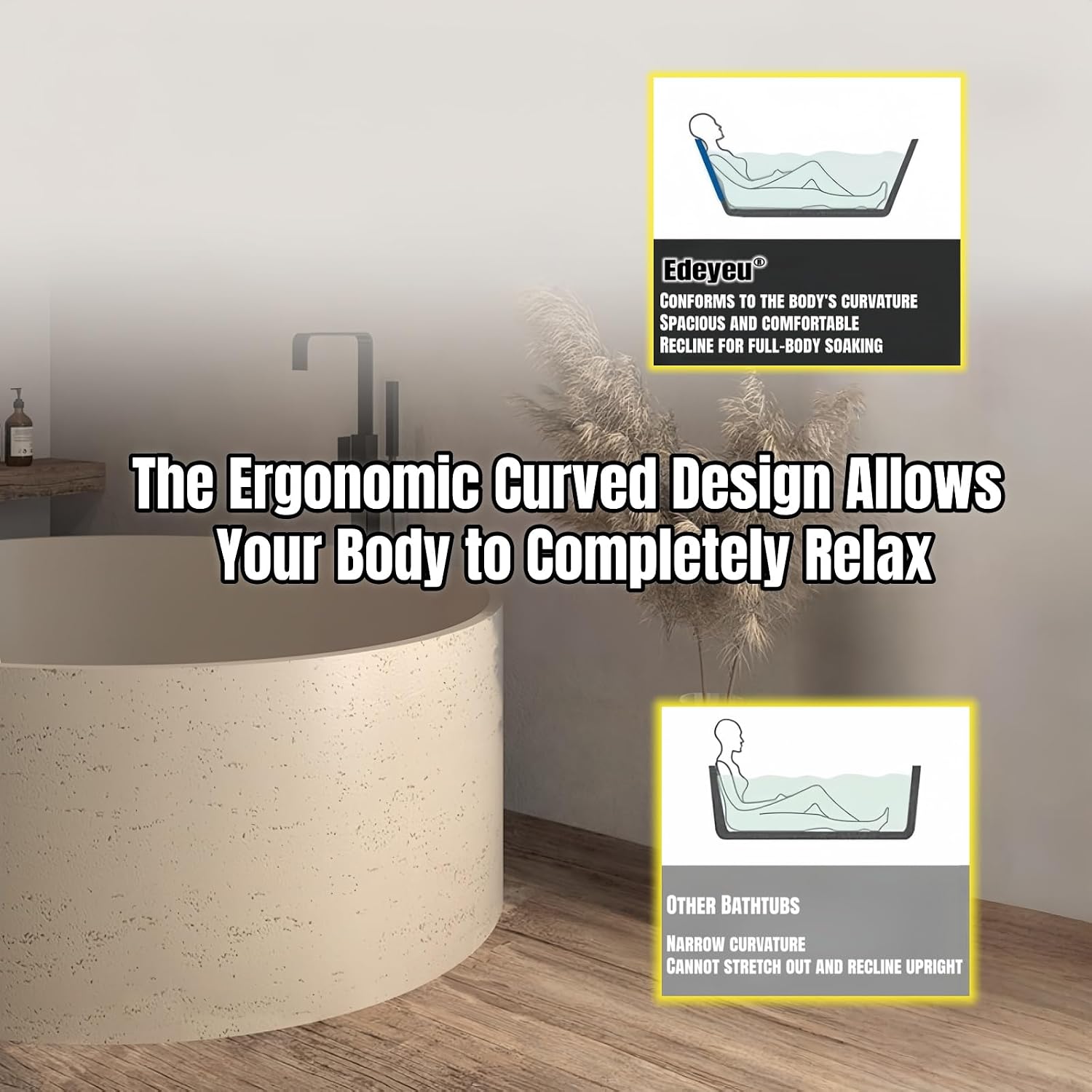 Freestanding Bathtub Round Soaking Tub, Solid Surface Bathtub Stand Alone Design, Extra Deep Ergonomic Soaker with Heat Retention for Luxury Bathrooms (51',Beige)