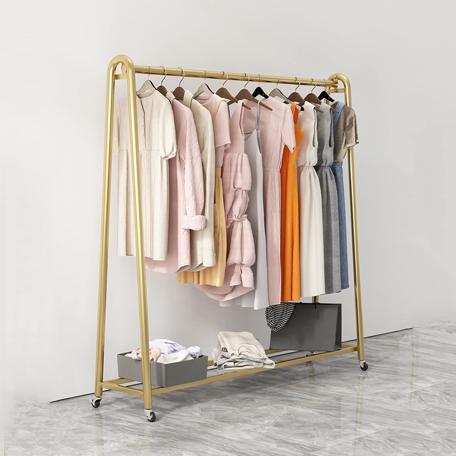 Garment Rack Display Clothes Racks Clothing with Wheels,Clothing Store Retail Racks Commercial Hanger for Hanging Clothes,Heavy Duty Organizer Storage Shelf (C-L100xH135CM/L39.4x53in
