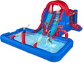 Sunny & Fun Ultra All-Play Inflatable Water Slide Park – Heavy-Duty for Outdoor Fun - Climbing Wall, Slides, Bounce House, Volley Net, Hoop, Deep Pool – Inflate w/Included Air Pump & Carrying Case