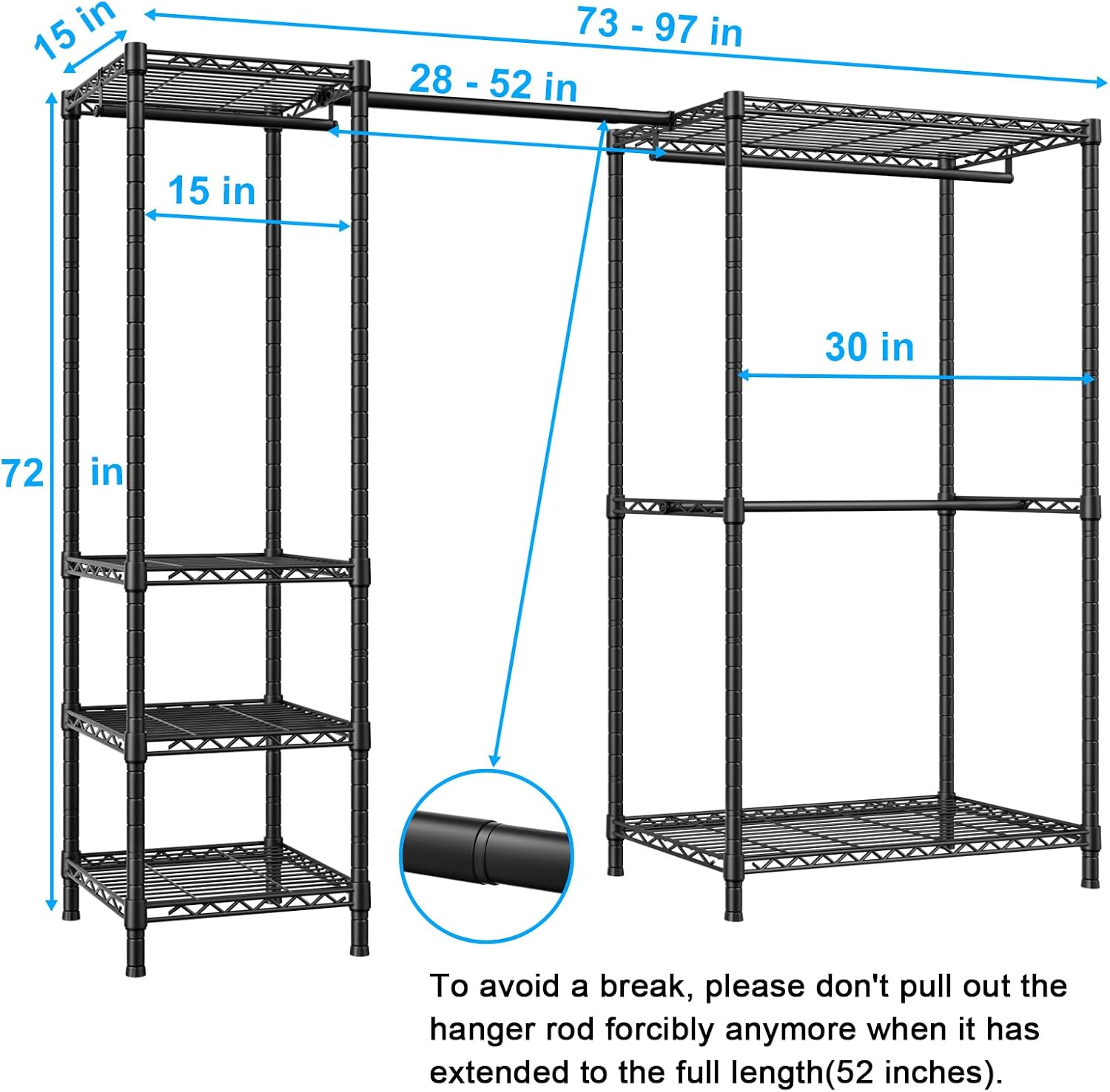 Ulif E10 (With Stretchable Hanger Rod) and E13C (With Dustproof Cover) Closet Organizer System, Freestanding Clothing Racks for Hanging Clothes，Adjustable Garment Rack