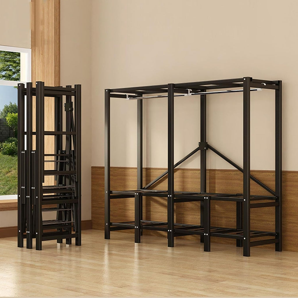 Foldable Portable Garment Rack, Heavy Duty Clothes Rack with Cover Loads 1100 LBS Clothing Racks for Hanging Clothes Metal Clothes Rack Free Standing & Portable Closet Wire Garment Rack(76.8inch/195cm