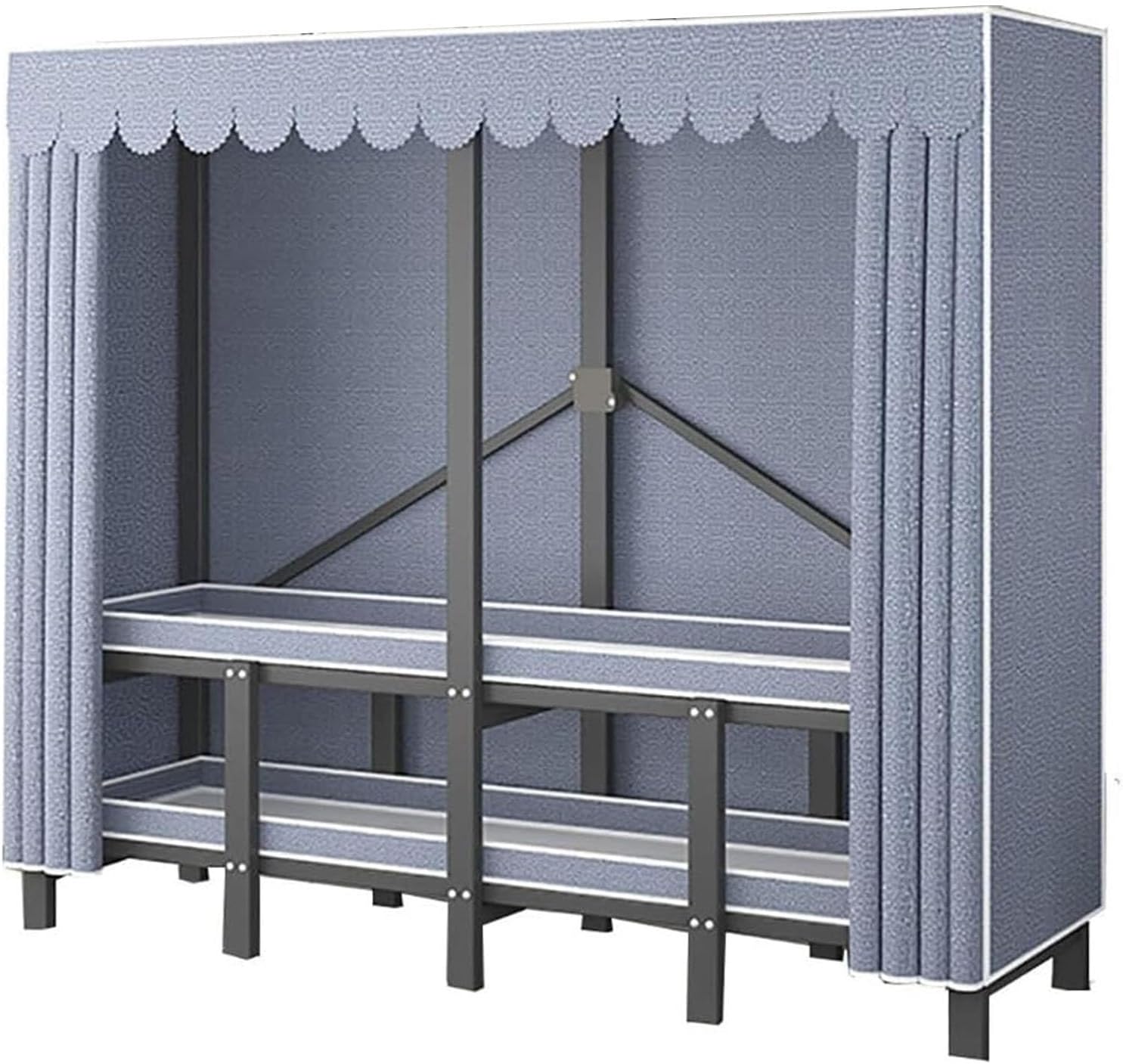Foldable Portable Garment Rack, Free Standing Clothing Rack with Shelf Foldable Design Garment Rack with Grey Cover Clothing Storage Rack for Bedroom Wardrobe, Heavy-duty Portable Closet(76.8inch/195c