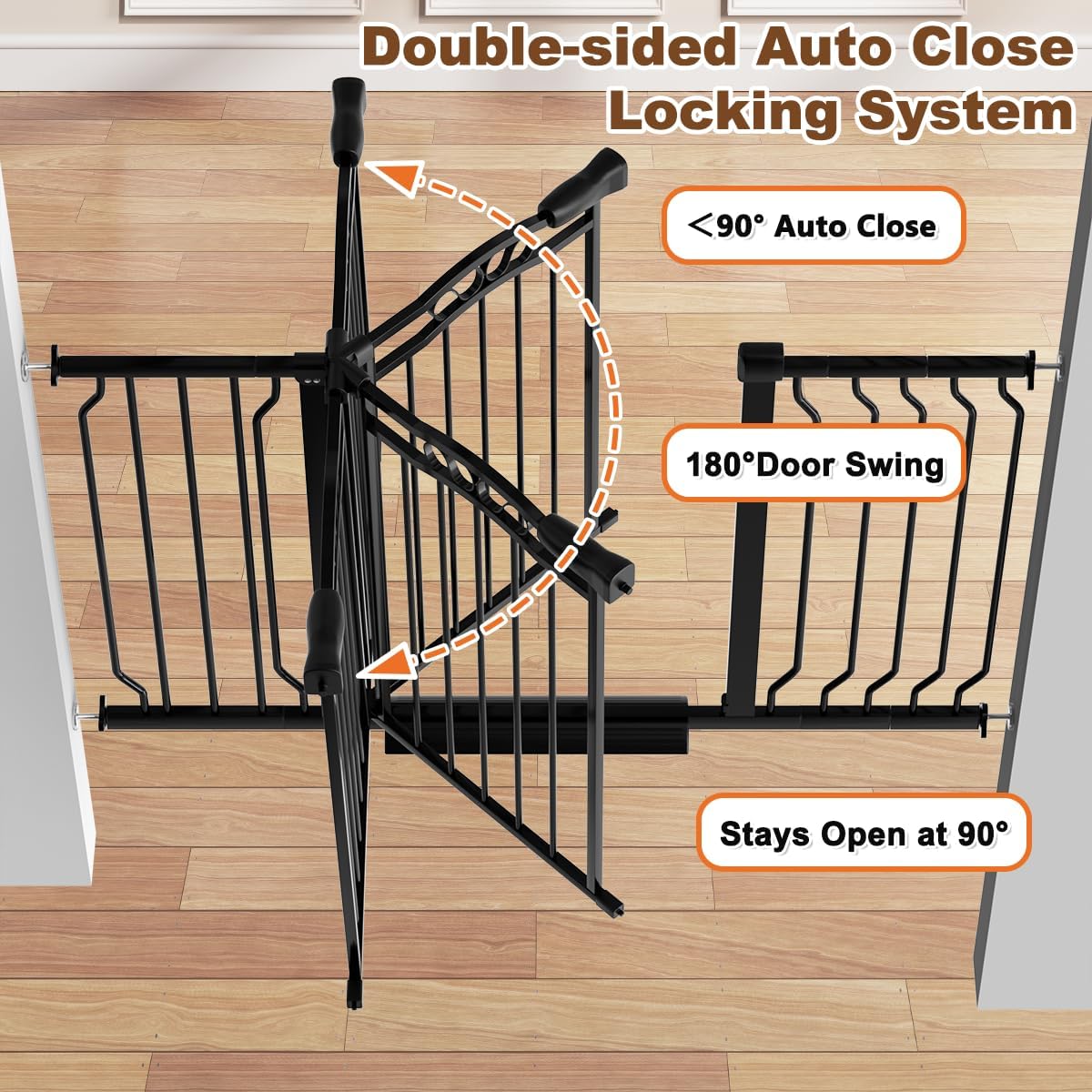 53.1-62.2' Extra Wide Baby Gate for Stairs No Drilling, 30' Tall Auto Close Press Mounted Baby Gate for Doorways, Adjustable Width Walk Through Dog Gates for Doorways, Black