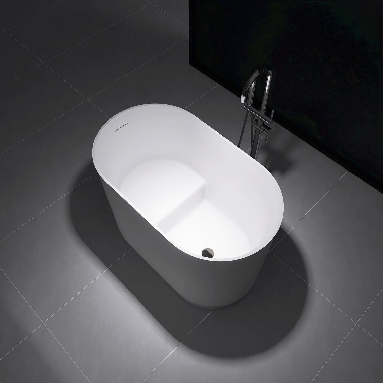 39' Japanese Soaking Bathtub, Freestanding Solid Surface Resin Stone Bathtub Modern Stand Alone Tub with Pop-up Drain and Overflow, cUPC Certified, Matte White 328MW1000