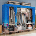 Garment Rack With Cover Heavy Duty Storage Wardrobe Closet With 3 Rods For Hanging Clothes, Closet Rack With 6 Shelves For Bedroom (Color : Blue A, Size : 245x45x172cm)