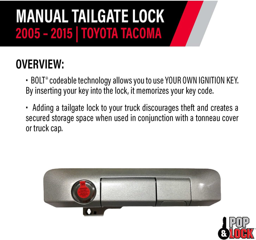 Pop & Lock PL5405 Silverstreak Mica Manual Tailgate Lock with Bolt Codeable Technology for Toyota Tacoma