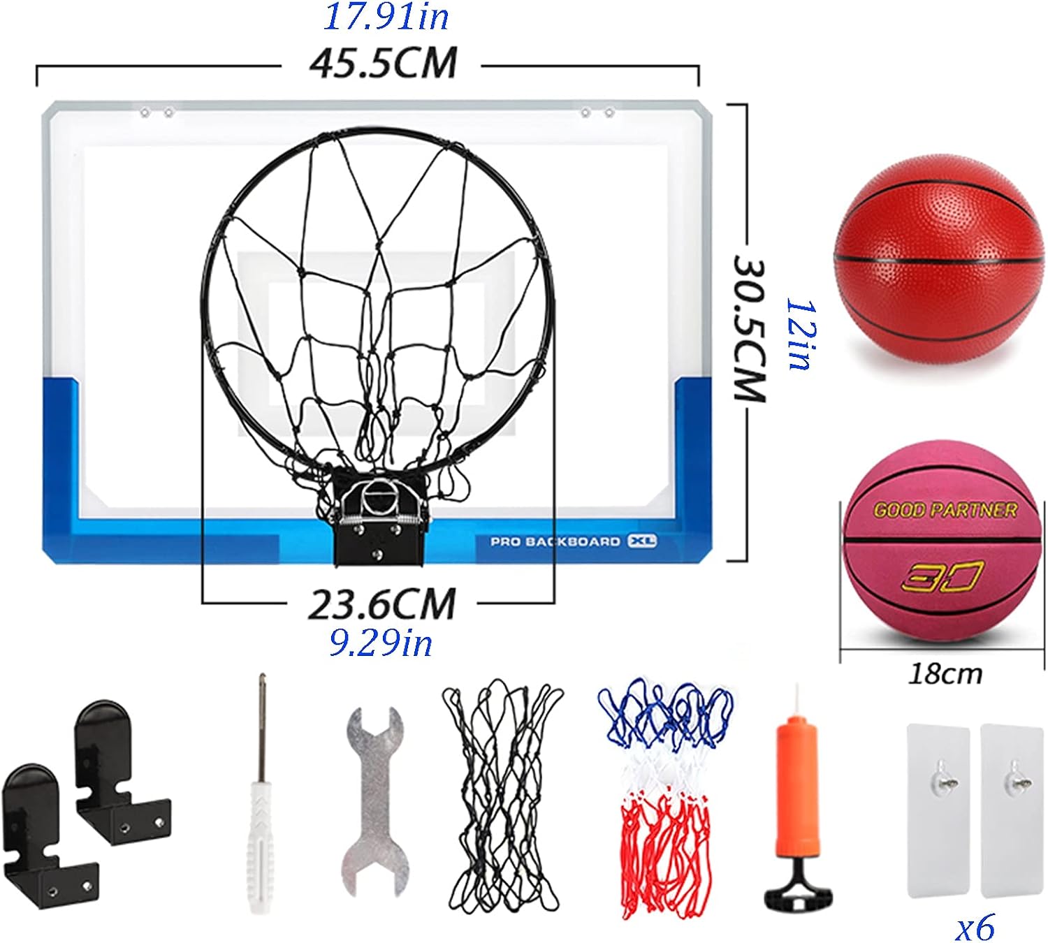 Basketball Rim The Wall-Mounted Basketball Hoop Can Be Folded for Storage, Children's Mini Outdoor Basketball Board (Color : Blue, Size : 45.5x30.5cm)