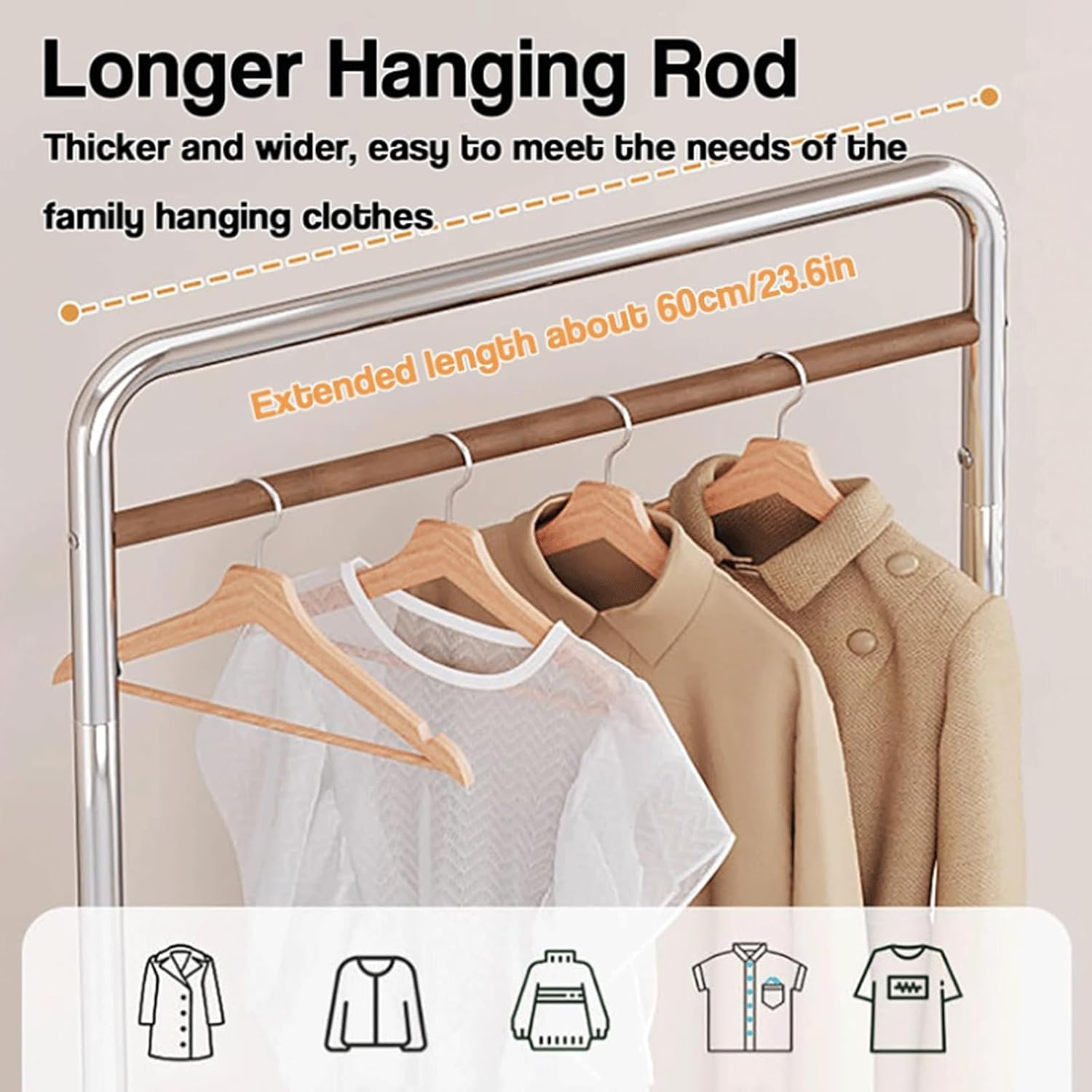 Metal Clothing Rack w/Wheels Heavy Duty Rolling Clothes Rack Modern Garment Rack w/Bamboo Rattan Storage Basket for Bedroom Boutiques