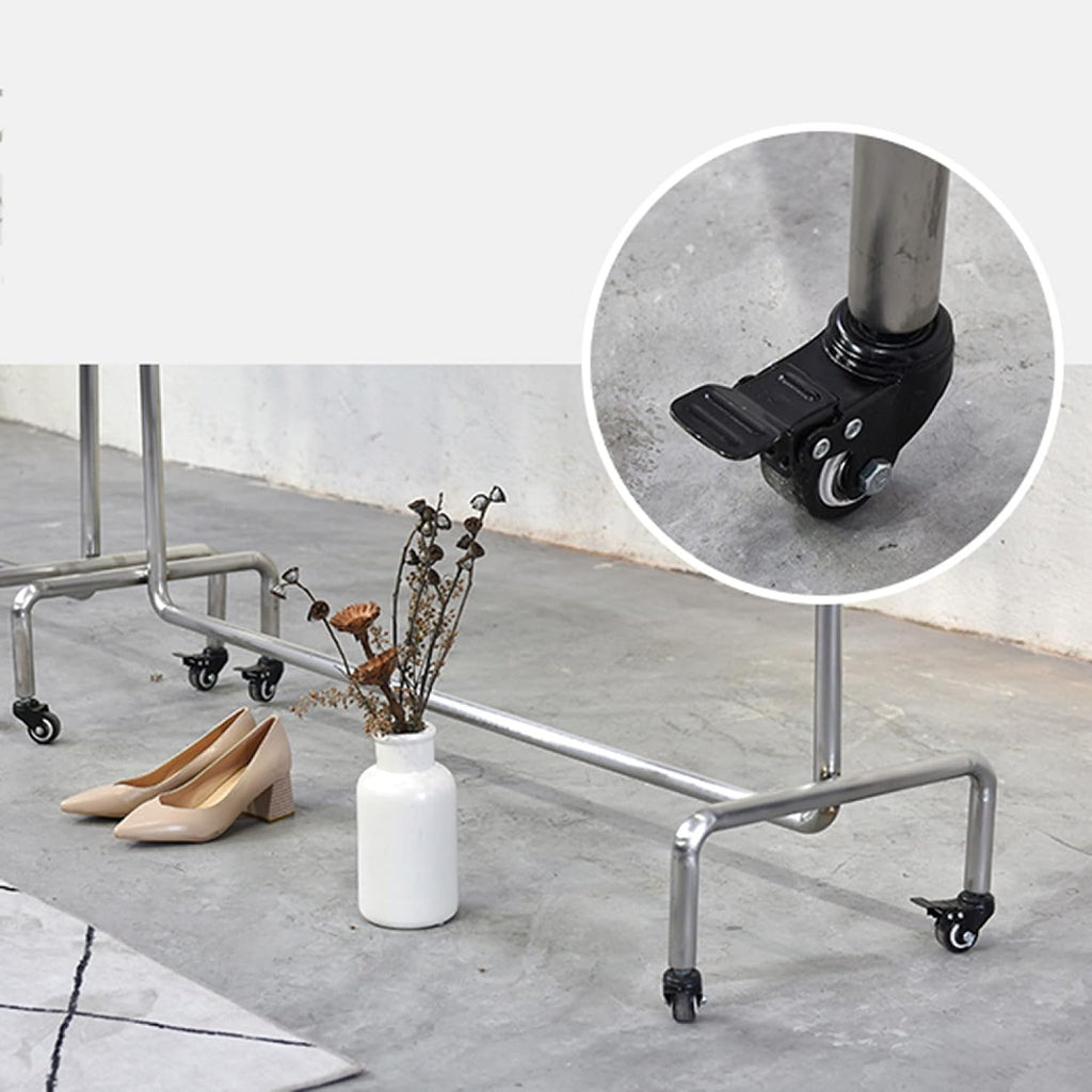 Clothing Display Rack Clothing Display Rack, Heavy-Duty Industrial Clothes Rail, Movable Monorail Metal Garment Rack, Non-Slip Hanging Rail, Universal Wheel(
