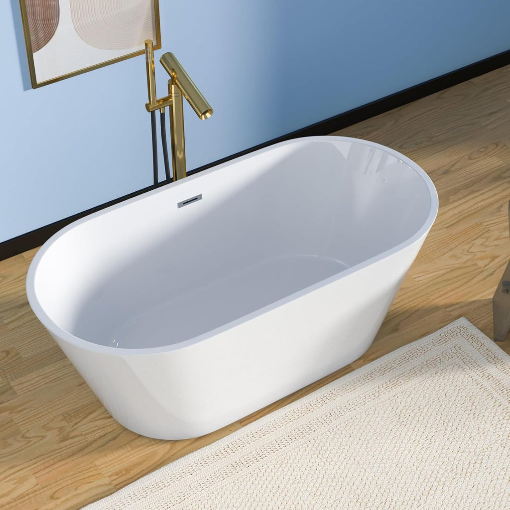 Lordear Freestanding Tub Soaking 59 Inch High Back Acrylic Stand Alone Bath Tub for Bathroom with Overflow and Drain #LTUB7109-59-C
